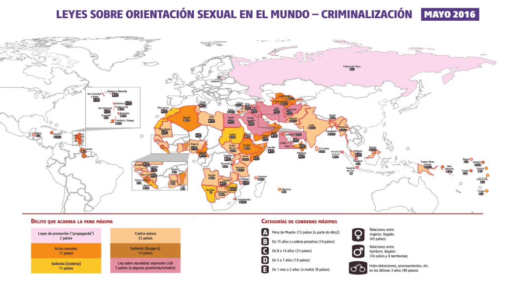 Mapa de la criminalización de la homosexualidad en todo el mundo