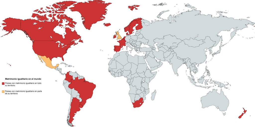 Mapa del matrimonio igualitario en el mundo